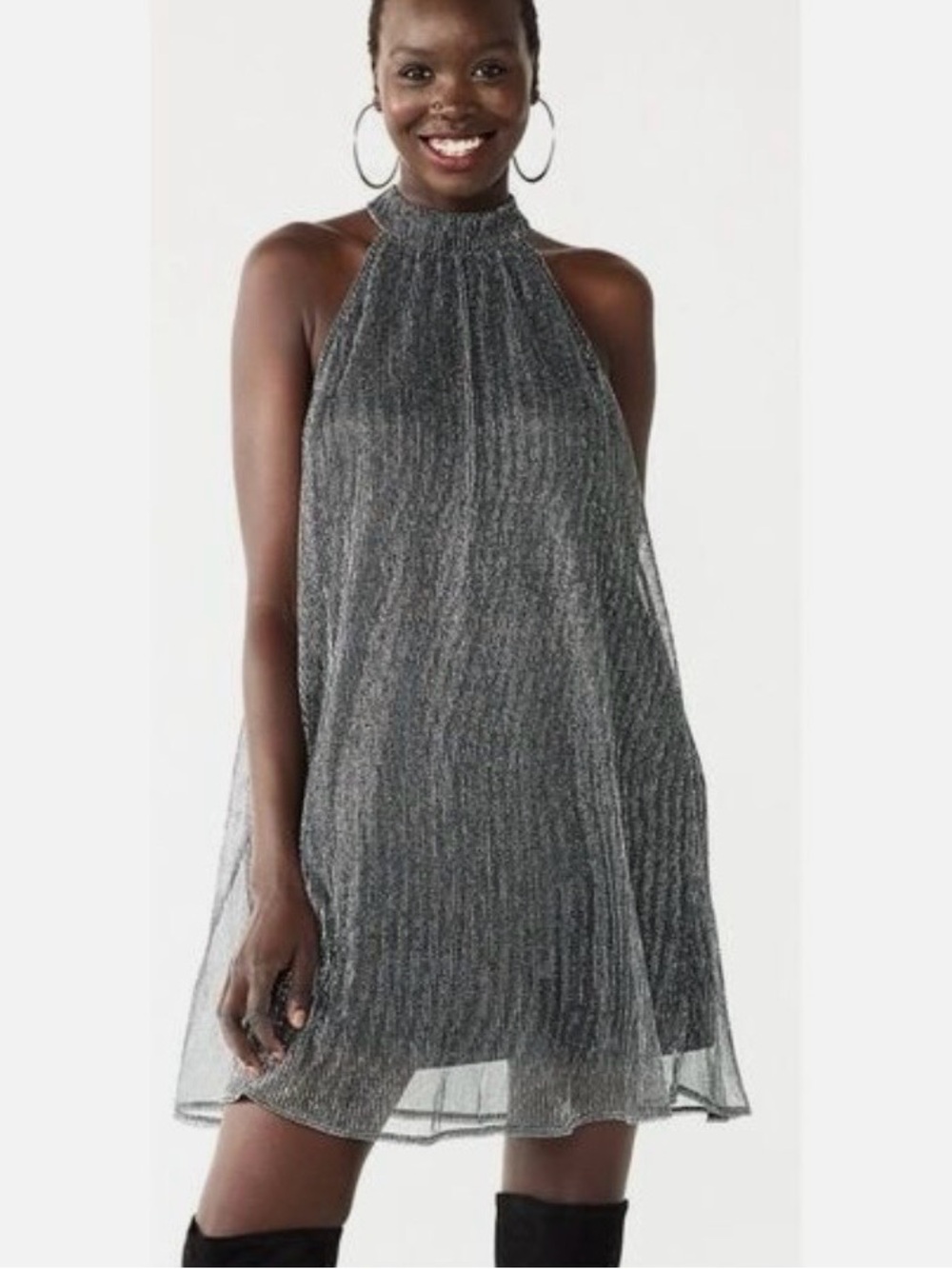 Nine West Mockneck Swing
Mini Dress Black Metallic Silver Size
M